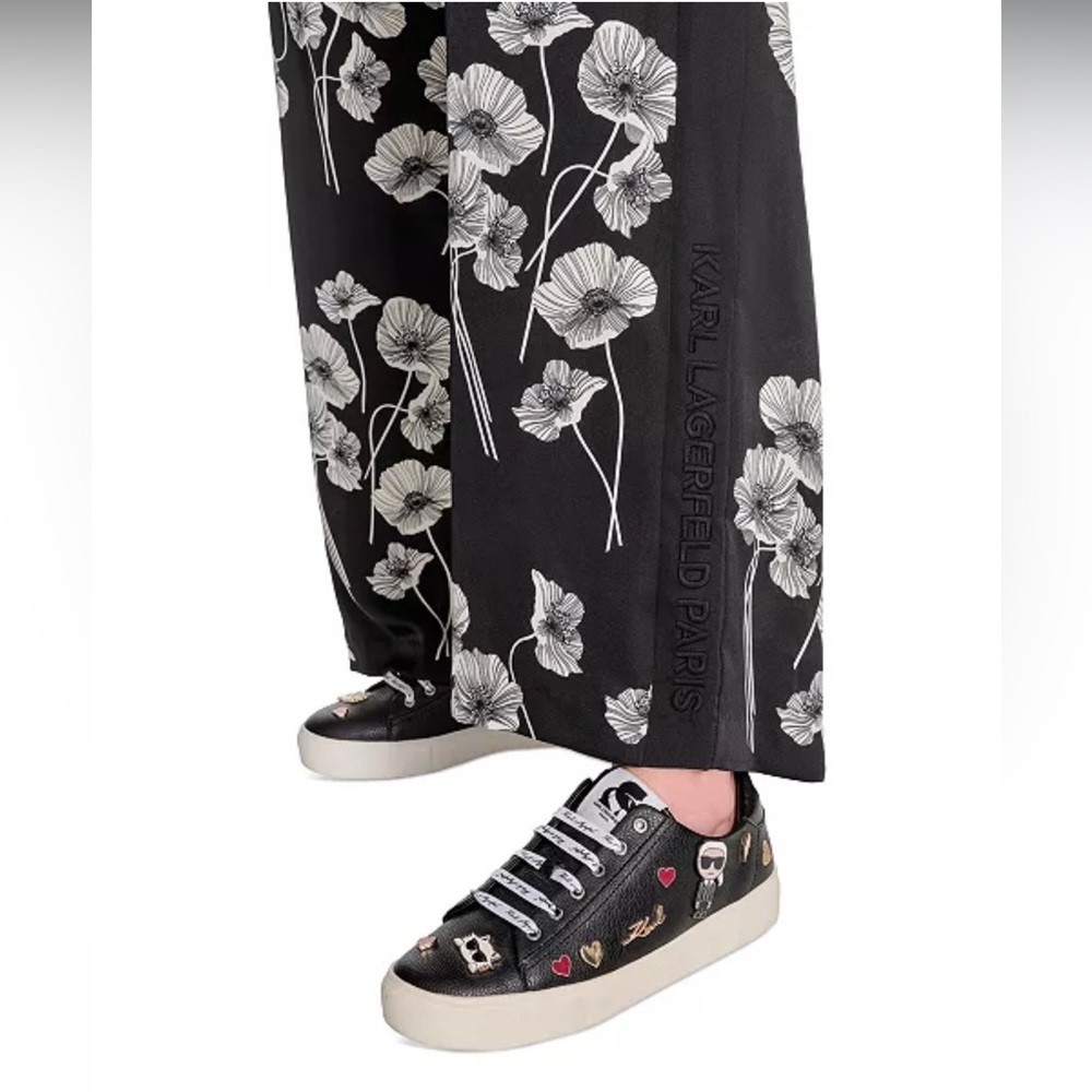 Karl Lagerfeld Flower-Print Wide-Leg Pants
